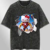 Hello kitty tee shirt - Ironman kitty cute funny graphic tees - Unisex wide sleeve style Dark Gray