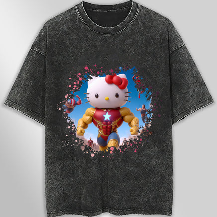 Hello kitty tee shirt - Ironman Kitty cute graphic tees - Unisex wide sleeve style - Lusy Store LLC