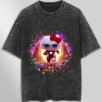 Hello kitty tee shirt - Ironman Kitty cute graphic tees - Unisex wide sleeve style Dark Gray