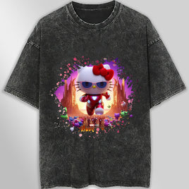 Hello kitty tee shirt - Ironman Kitty cute graphic tees - Unisex wide sleeve style Dark Gray