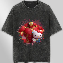 Hello kitty tee shirt - Ironman Kitty cute graphic tees - Unisex wide sleeve style Dark Gray