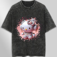 Hello kitty tee shirt - Luxury cute graphic tees - Unisex wide sleeve style Dark Gray