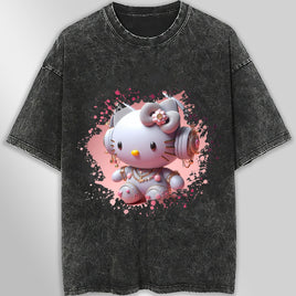 Hello kitty tee shirt - Luxury cute graphic tees - Unisex wide sleeve style Dark Gray