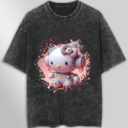 Hello kitty tee shirt - Luxury cute graphic tees - Unisex wide sleeve style Dark Gray