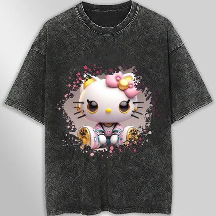 Hello kitty tee shirt - Luxury cute graphic tees - Unisex wide sleeve style Dark Gray