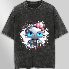 Hello kitty tee shirt - Luxury cute graphic tees - Unisex wide sleeve style Dark Gray