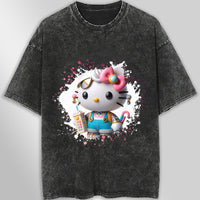 Hello kitty tee shirt - Luxury cute graphic tees - Unisex wide sleeve style Dark Gray