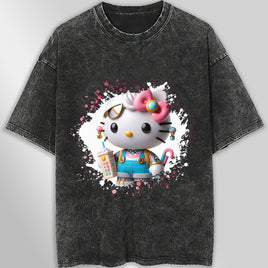 Hello kitty tee shirt - Luxury cute graphic tees - Unisex wide sleeve style Dark Gray