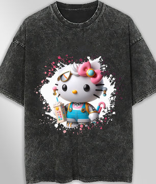 Hello kitty tee shirt - Luxury cute graphic tees - Unisex wide sleeve style - Lusy Store LLC