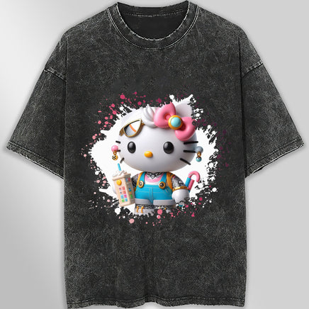 Hello kitty tee shirt - Luxury cute graphic tees - Unisex wide sleeve style Dark Gray