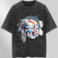 Hello kitty tee shirt - Music funny graphic tees - Unisex wide sleeve style Dark Gray