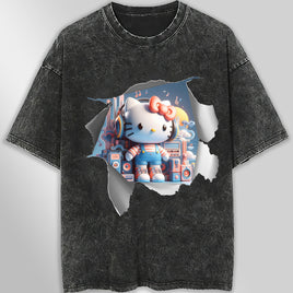 Hello kitty tee shirt - Music funny graphic tees - Unisex wide sleeve style Dark Gray