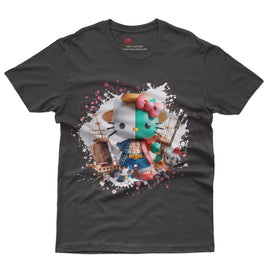 Hello kitty tee shirt - One Piece Kitty cute graphic tees - Unisex novelty cotton t shirt Black