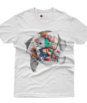 Hello kitty tee shirt - One Piece kitty funny graphic tees - Unisex novelty cotton t shirt - Lusy Store LLC