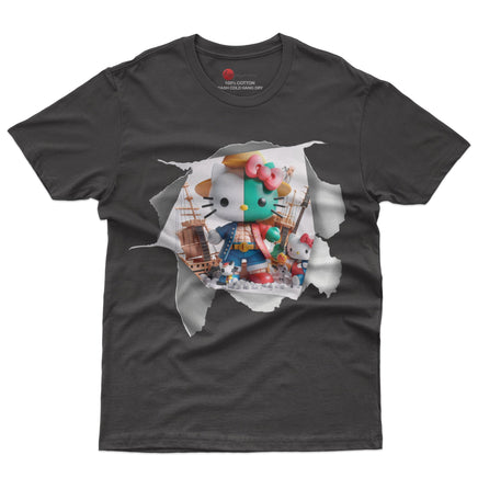 Hello kitty tee shirt - One Piece kitty funny graphic tees - Unisex novelty cotton t shirt Black