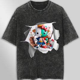 Hello kitty tee shirt - One Piece kitty funny graphic tees - Unisex wide sleeve style Dark Gray