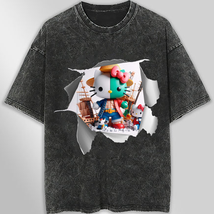 Hello kitty tee shirt - One Piece kitty funny graphic tees - Unisex wide sleeve style Dark Gray