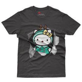 Hello kitty tee shirt - Reindeer hello kitty Cute funny graphic tees - Unisex novelty cotton t shirt Black
