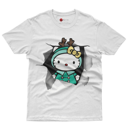Hello kitty tee shirt - Reindeer hello kitty Cute funny graphic tees - Unisex novelty cotton t shirt White
