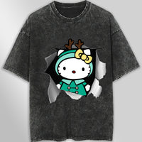 Hello kitty tee shirt - Reindeer hello kitty cute funny graphic tees - Unisex wide sleeve style Dark Gray