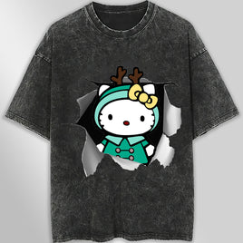 Hello kitty tee shirt - Reindeer hello kitty cute funny graphic tees - Unisex wide sleeve style Dark Gray