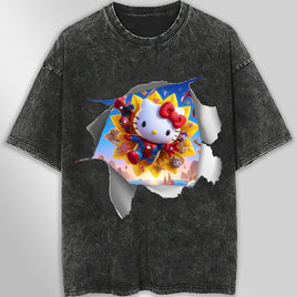 Hello kitty tee shirt - Spiderman Hello Kitty funny graphic tees - Unisex wide sleeve style Dark Gray