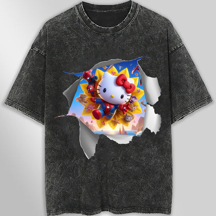 Hello kitty tee shirt - Spiderman Hello Kitty funny graphic tees - Unisex wide sleeve style Dark Gray