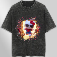 Hello kitty tee shirt - Spiderman Kitty cute graphic tees - Unisex wide sleeve style Dark Gray