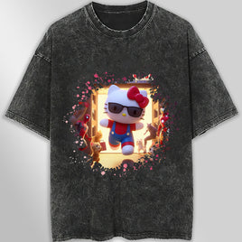 Hello kitty tee shirt - Spiderman Kitty cute graphic tees - Unisex wide sleeve style Dark Gray