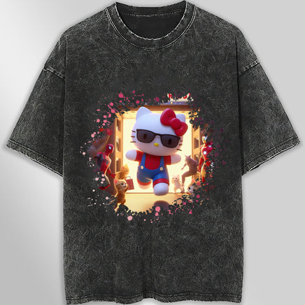 Hello kitty tee shirt - Spiderman Kitty cute graphic tees - Unisex wide sleeve style Dark Gray