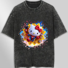 Hello kitty tee shirt - Spiderman Kitty cute graphic tees - Unisex wide sleeve style - Lusy Store LLC