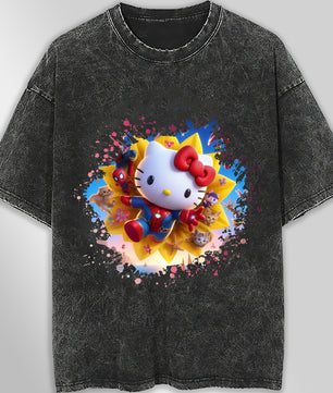 Hello kitty tee shirt - Spiderman Kitty cute graphic tees - Unisex wide sleeve style - Lusy Store LLC
