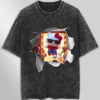 Hello kitty tee shirt - Spiderman kitty funny graphic tees - Unisex wide sleeve style Dark Gray