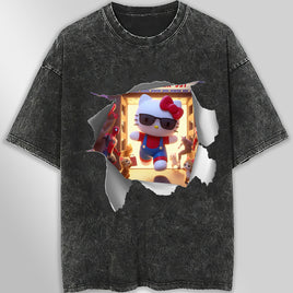 Hello kitty tee shirt - Spiderman kitty funny graphic tees - Unisex wide sleeve style Dark Gray