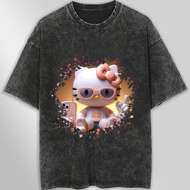 Hello kitty tee shirt - Sport Hello Kitty cute graphic tees - Unisex wide sleeve style Dark Gray