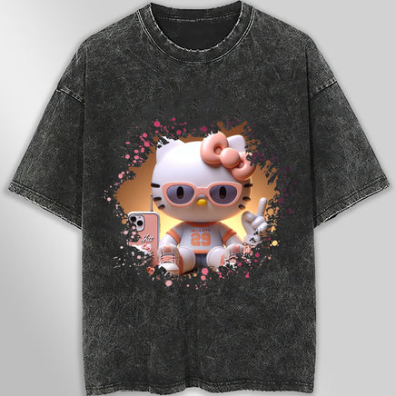 Hello kitty tee shirt - Sport Hello Kitty cute graphic tees - Unisex wide sleeve style Dark Gray