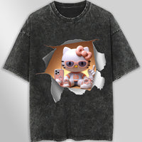 Hello kitty tee shirt - Sport kitty cute funny graphic tees - Unisex wide sleeve style Dark Gray