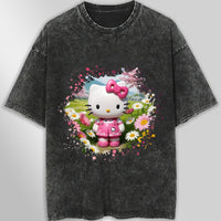 Hello kitty tee shirt - Spring cute funny graphic tees - Unisex wide sleeve style Dark Gray