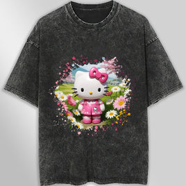 Hello kitty tee shirt - Spring cute funny graphic tees - Unisex wide sleeve style - Lusy Store LLC