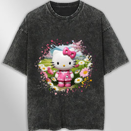Hello kitty tee shirt - Spring cute funny graphic tees - Unisex wide sleeve style Dark Gray