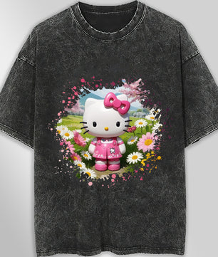 Hello kitty tee shirt - Spring cute funny graphic tees - Unisex wide sleeve style - Lusy Store LLC