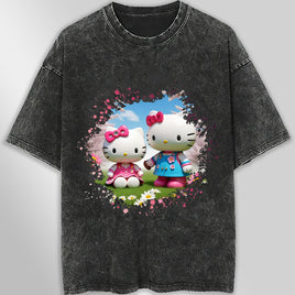 Hello kitty tee shirt - Spring cute funny graphic tees - Unisex wide sleeve style Dark Gray