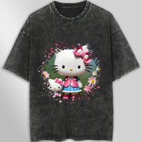Hello kitty tee shirt - Spring cute funny graphic tees - Unisex wide sleeve style Dark Gray
