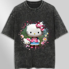 Hello kitty tee shirt - Spring cute funny graphic tees - Unisex wide sleeve style Dark Gray