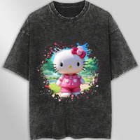 Hello kitty tee shirt - Spring cute funny graphic tees - Unisex wide sleeve style Dark Gray