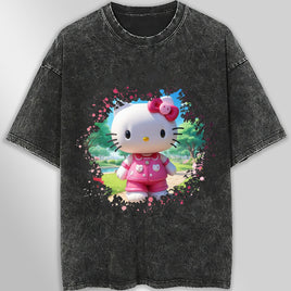 Hello kitty tee shirt - Spring cute funny graphic tees - Unisex wide sleeve style Dark Gray