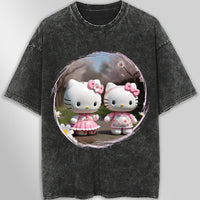 Hello kitty tee shirt - Spring cute funny graphic tees - Unisex wide sleeve style Dark Gray