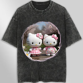 Hello kitty tee shirt - Spring cute funny graphic tees - Unisex wide sleeve style Dark Gray