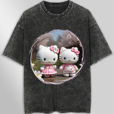 Hello kitty tee shirt - Spring cute funny graphic tees - Unisex wide sleeve style Dark Gray