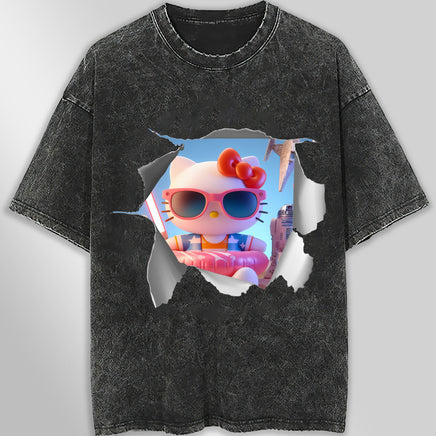 Hello kitty tee shirt - Star Wars movie cute funny graphic tees - Unisex wide sleeve style Dark Gray